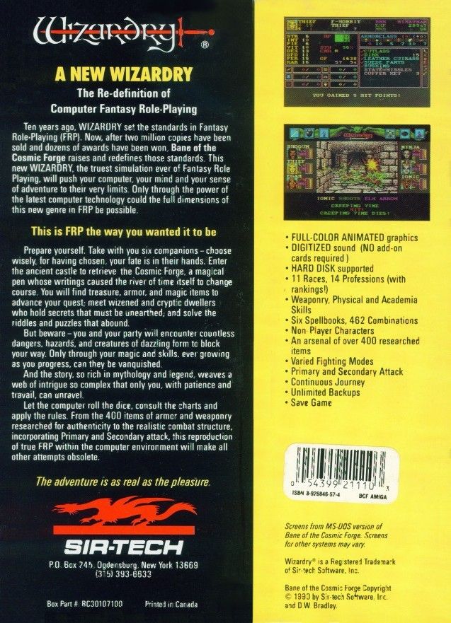 Retail Box back Wizardry: Bane Of The Cosmic Forge.