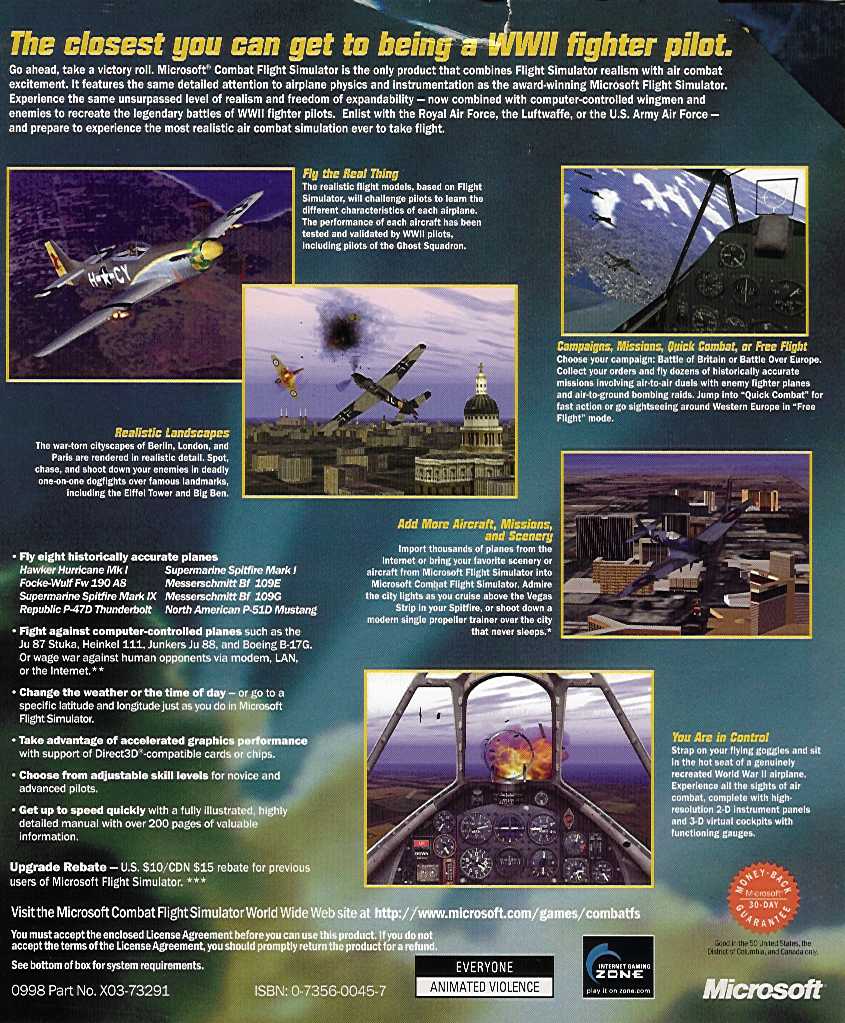 Retail Box back Microsoft Combat Flight Simulator WWII Europe Series.