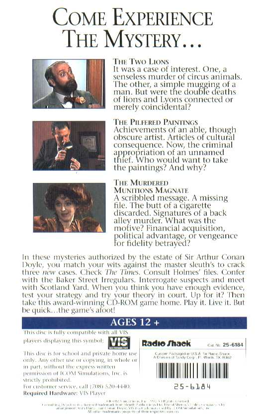 Retail Box back Sherlock Holmes Consulting Detective Volume II.