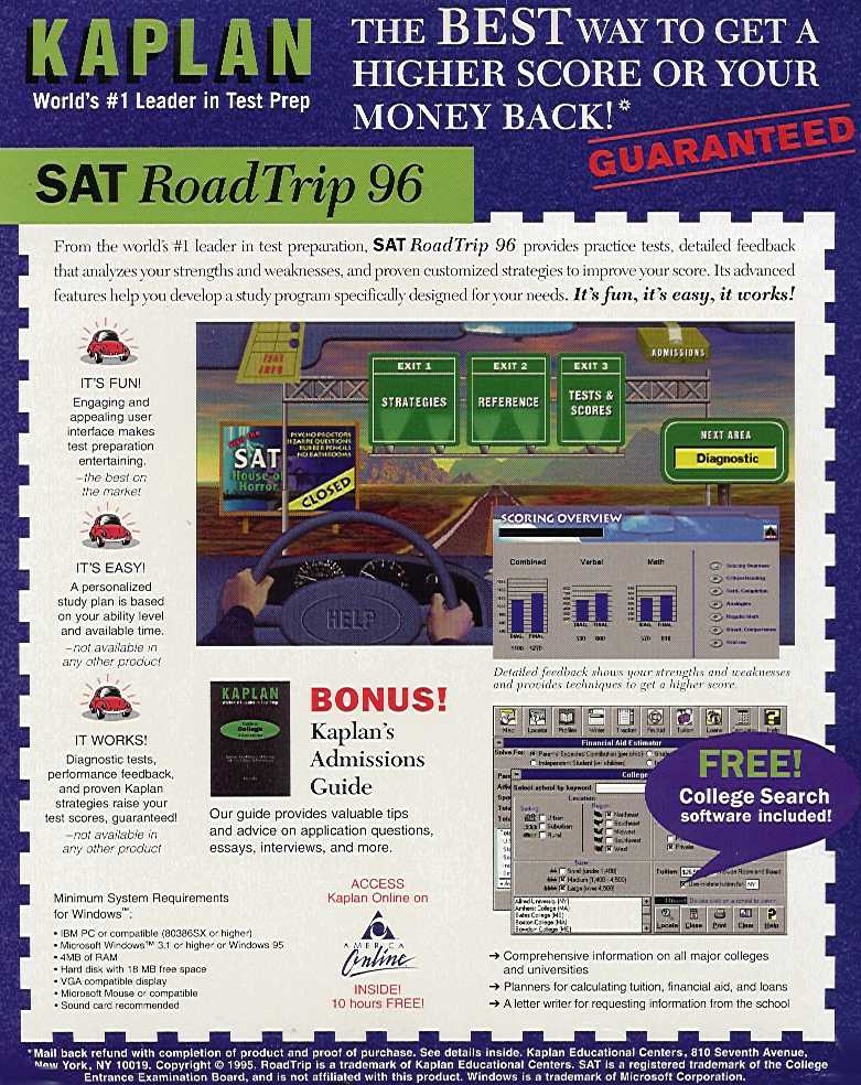 Retail Box back Kaplan SAT RoadTrip 96.