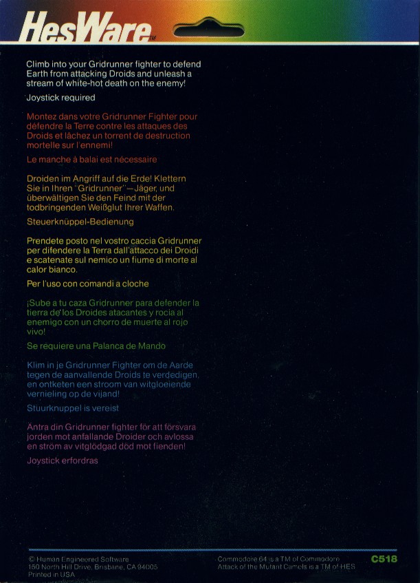 Retail Box back Attack Of The Mutant Camels (No screenshots on back).