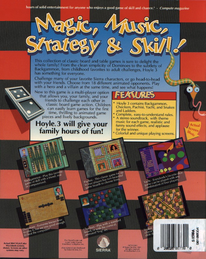 Retail Box back Hoyle Book Of Games Volume 3 Great Board Games.