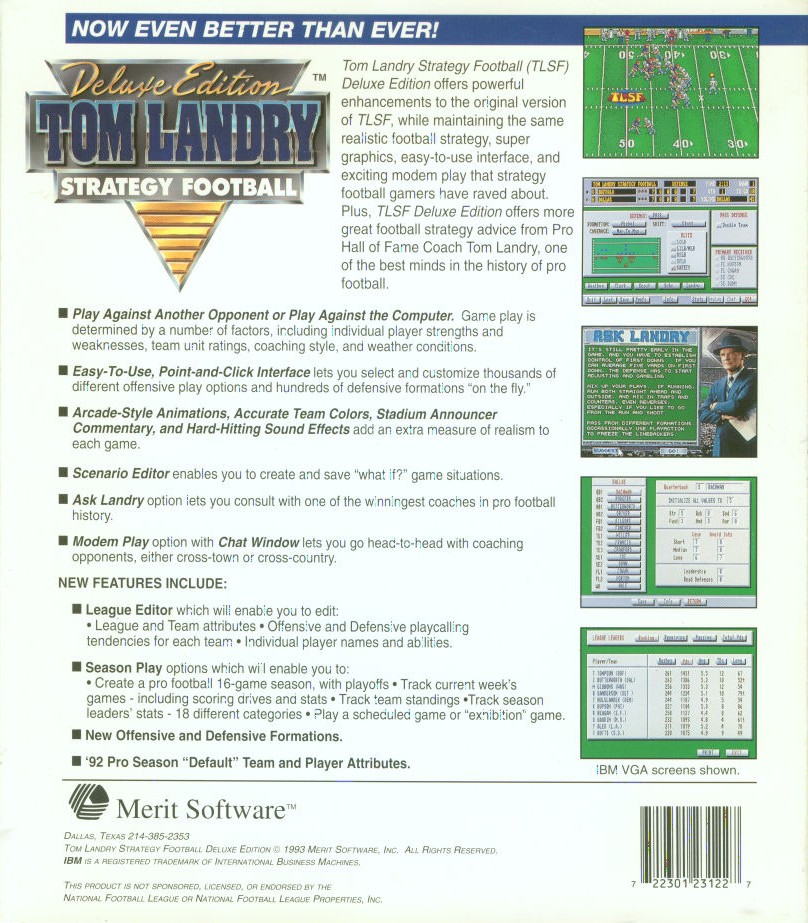 Retail Box back Tom Landry Strategy Football Deluxe.