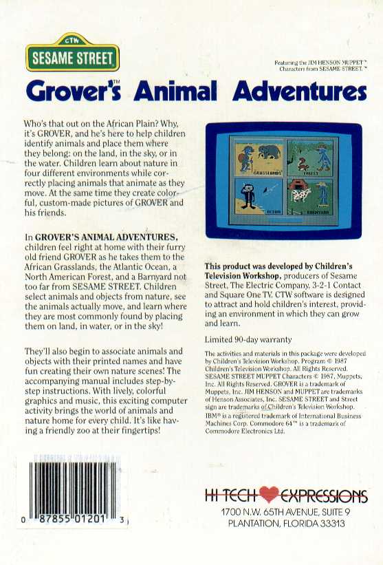 Retail Box back Sesame Street Grover's Animal Adventures.