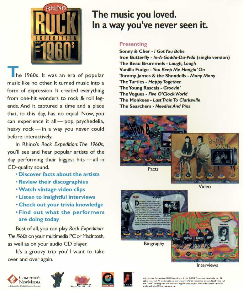 Retail Box back Rhino Rock Expedition The 1960's.