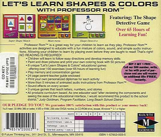 Retail Box back Let's Learn Shapes & Colors! With Professor Rom.