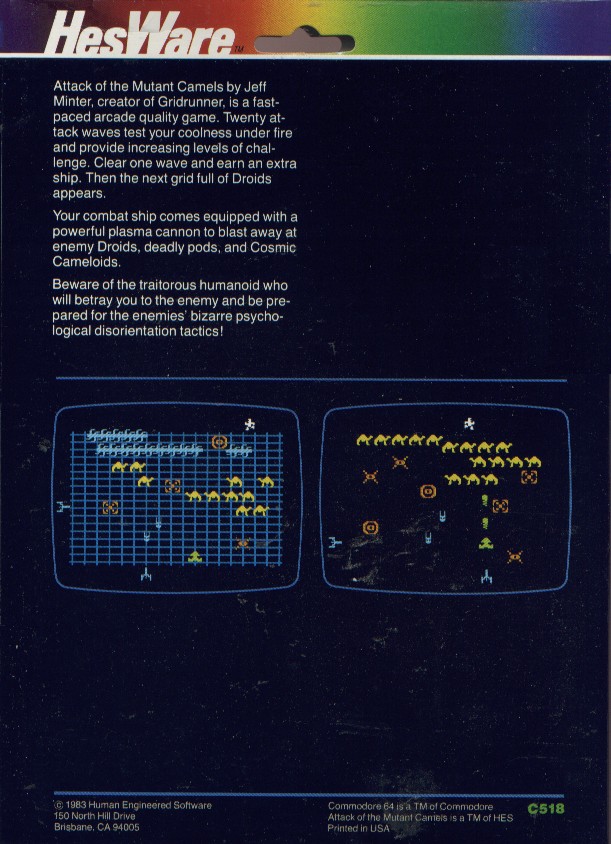 Retail Box back Attack Of The Mutant Camels (Screenshots on back).