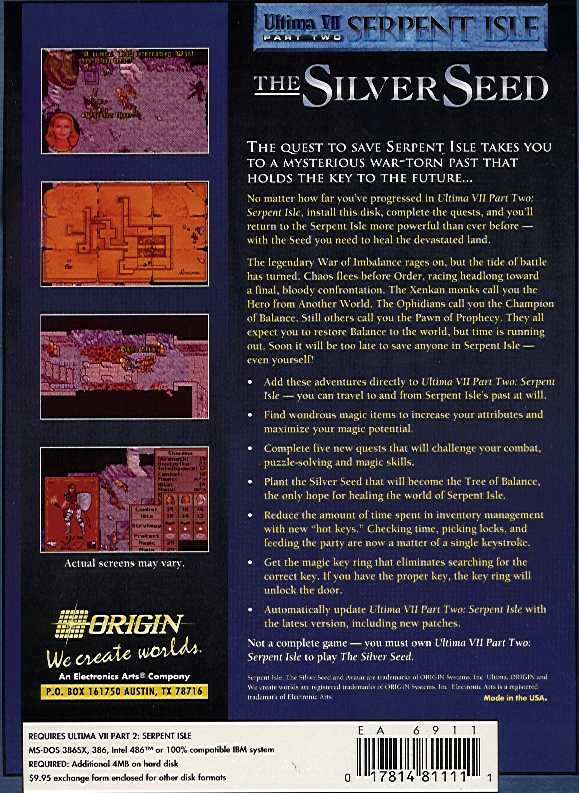 Retail Box back Ultima VII Serpent Isle The Silver Seed.
