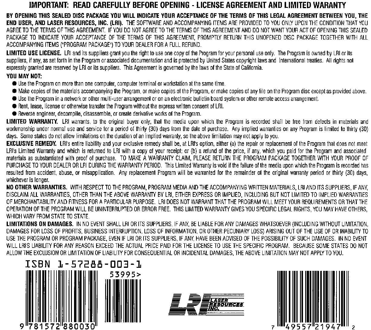 Jewel Case back Harry's StoryDisc & Coloring Book.