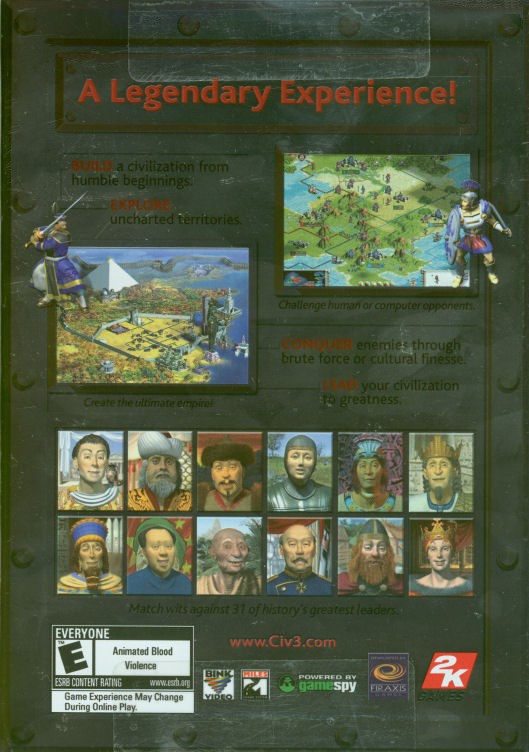 Retail Box back Sid Meier's Civilization Complete.