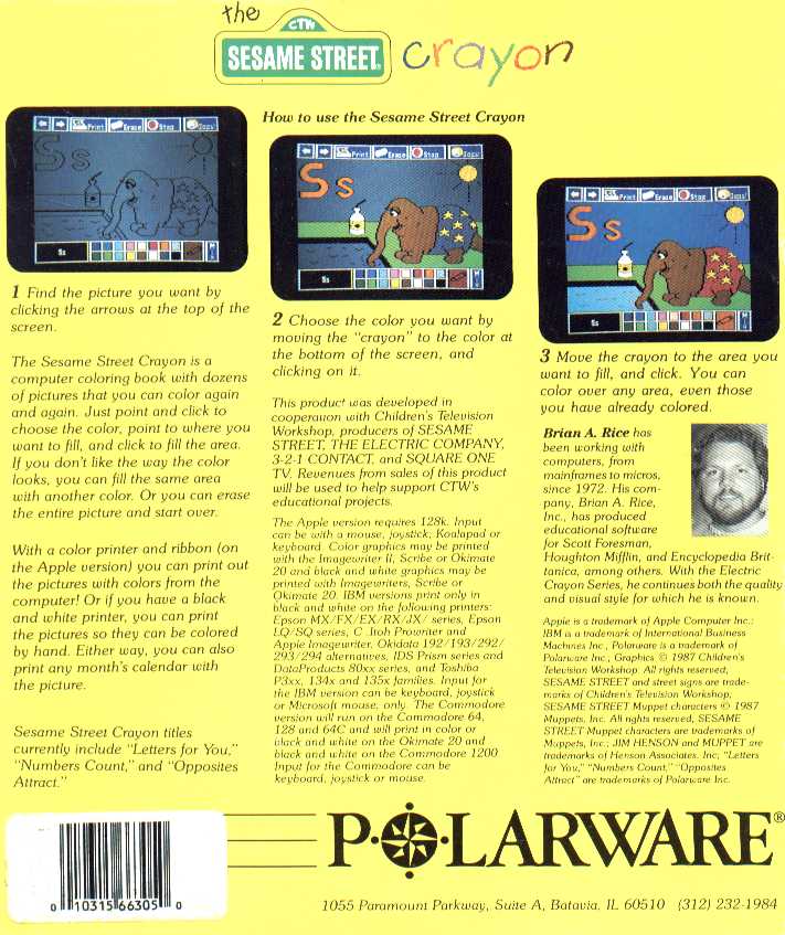 Retail Box back Sesame Street Crayon: Letters For You.