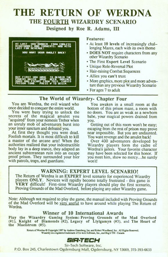 Retail Box back Wizardry I Proving Grounds Of The Mad Overlord.