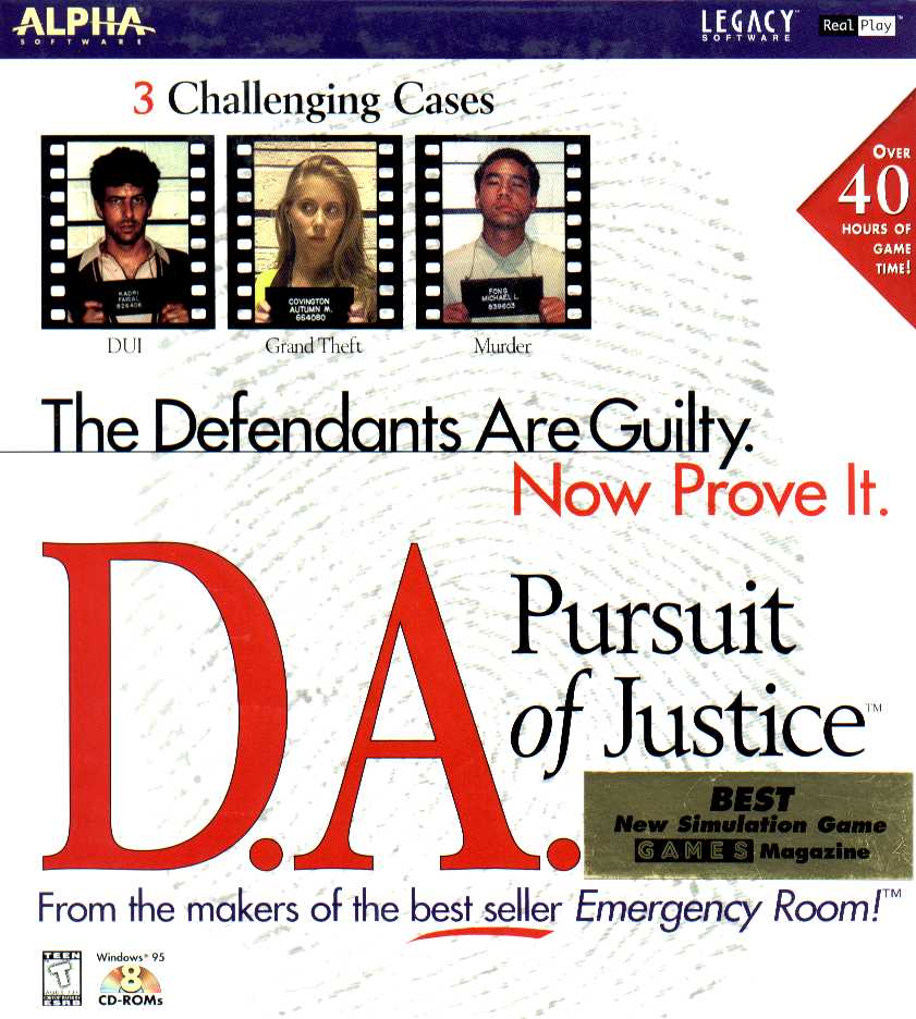 Packaging cover D.A. Pursuit Of Justice PC CD-ROM.