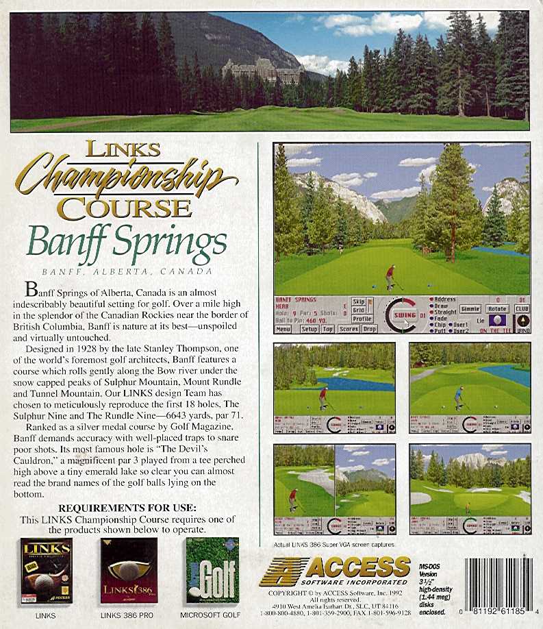 Retail Box back Links Championship Course Banff Springs.