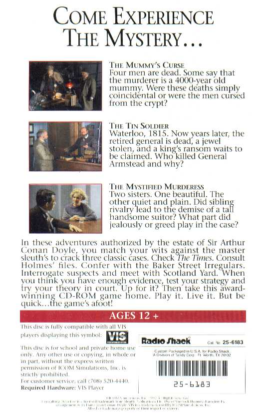 Retail Box back Sherlock Holmes Consulting Detective Volume I.