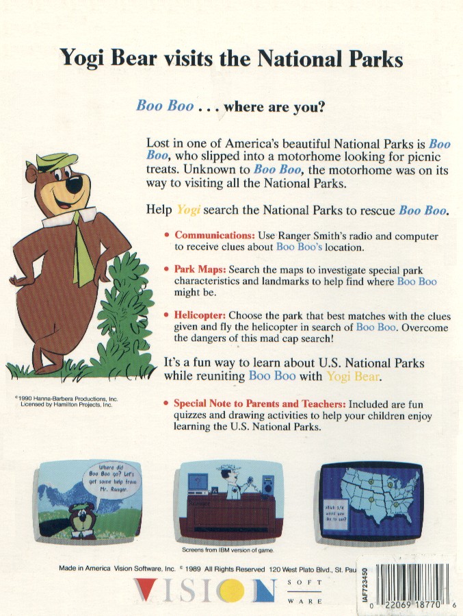 Retail Box back Yogi Bear Visits The National Parks.