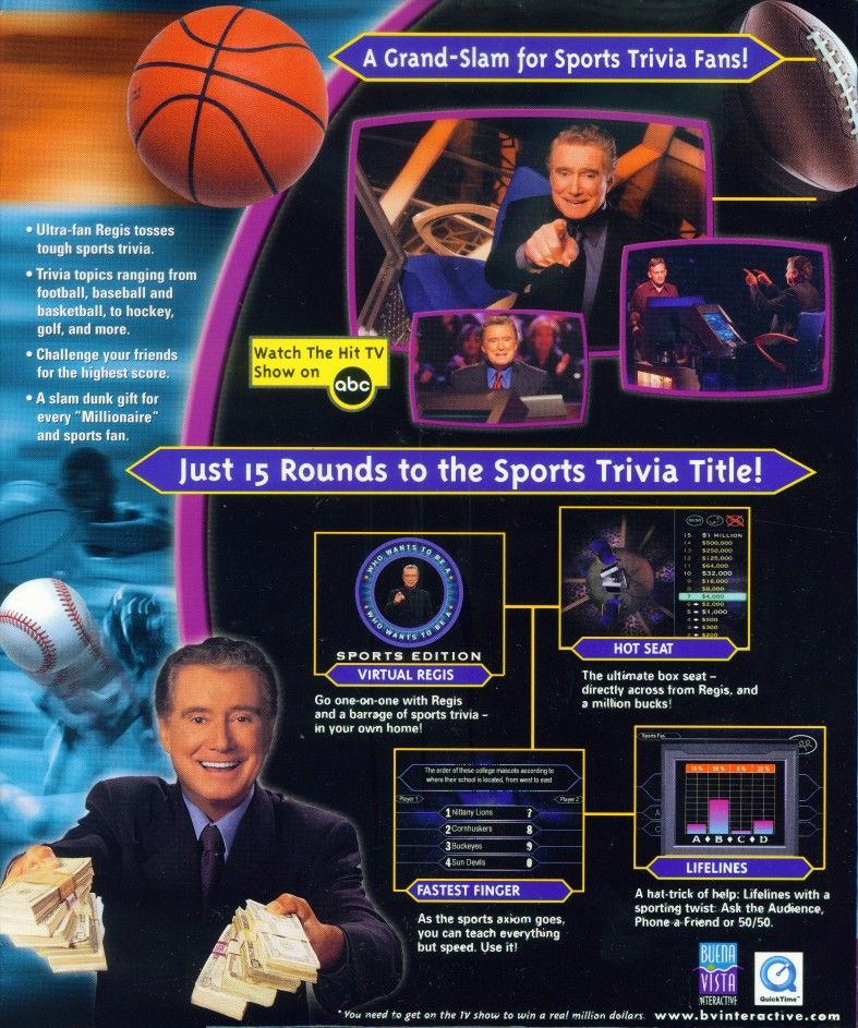 Retail Box back Who Wants To Be A Millionaire Sports Edition.