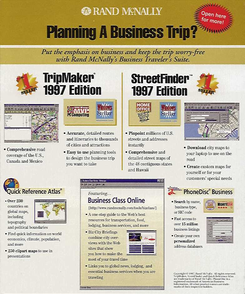 Retail Box back Rand McNally Business Traveler's Suite 1997.