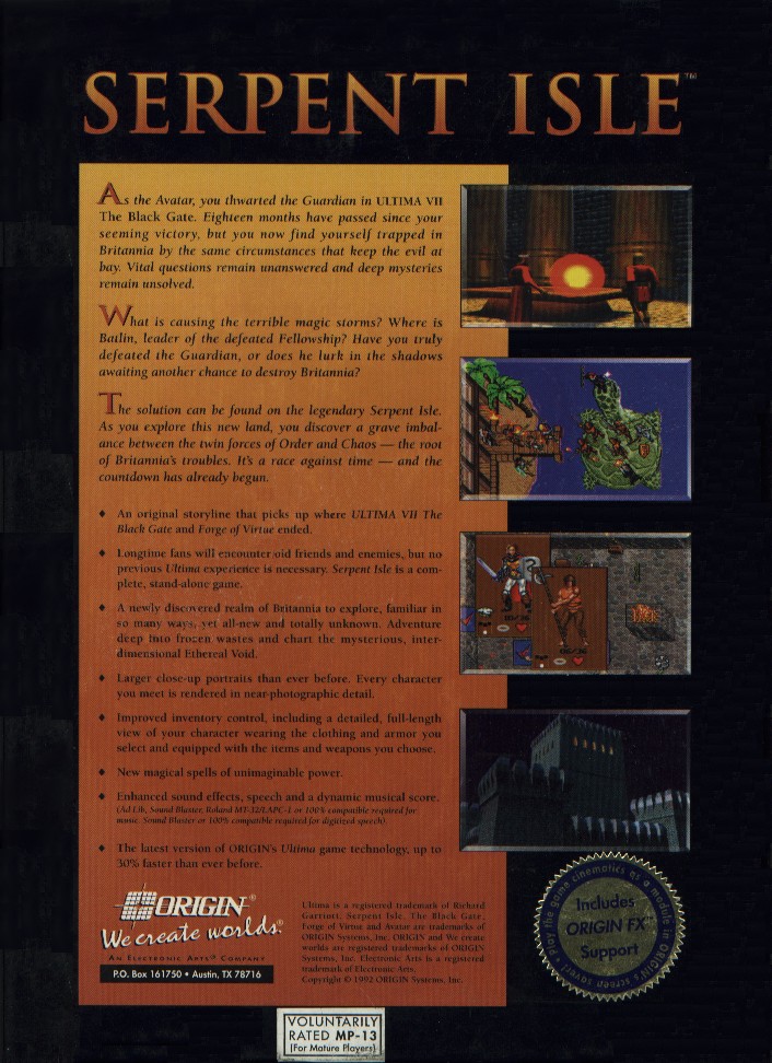 Retail Box back Ultima VII Part Two: Serpent Isle.