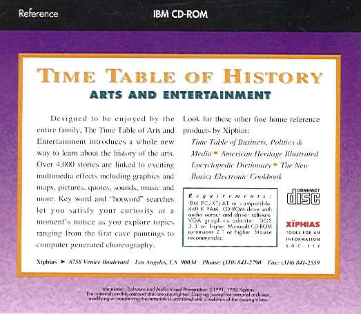 Retail Box back Time Table Of History Arts & Entertainment 1992.