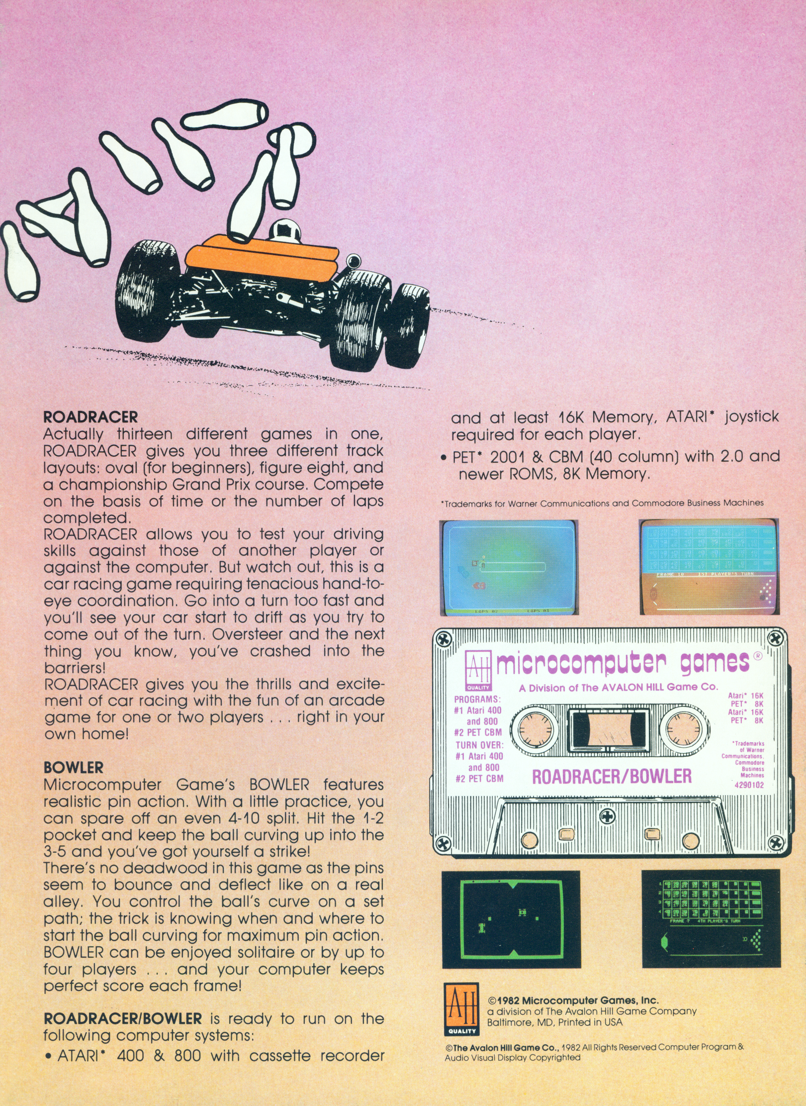 Retail Box back Sports Illustrated Roadracer / Bowler.