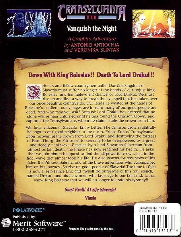 Retail Box back Transylvania III Vanquish The Night.