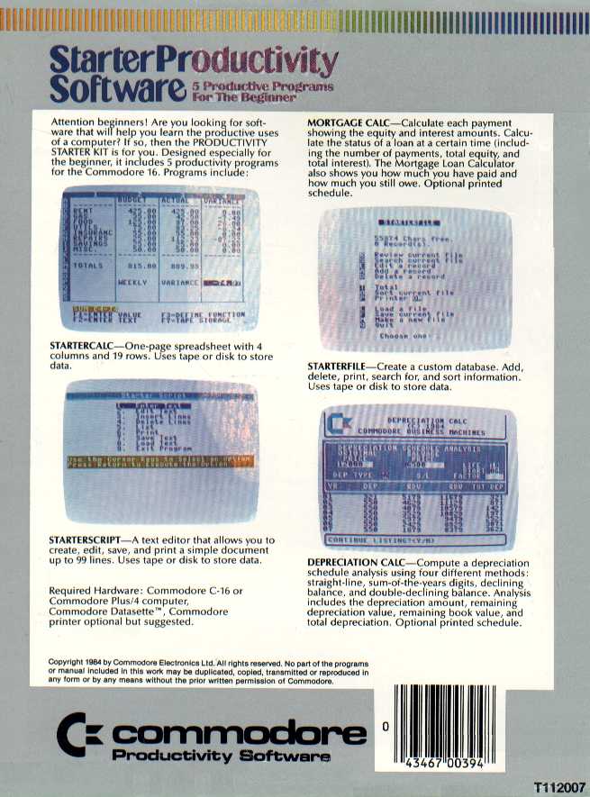 Retail Box back Starter Productivity Software.