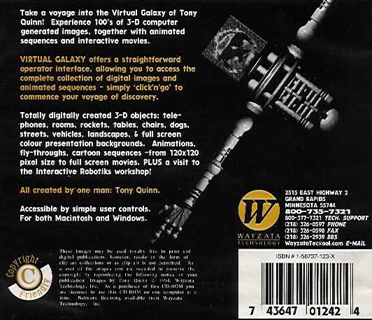 Jewel Case back Tony Quinn's Virtual Galaxy.