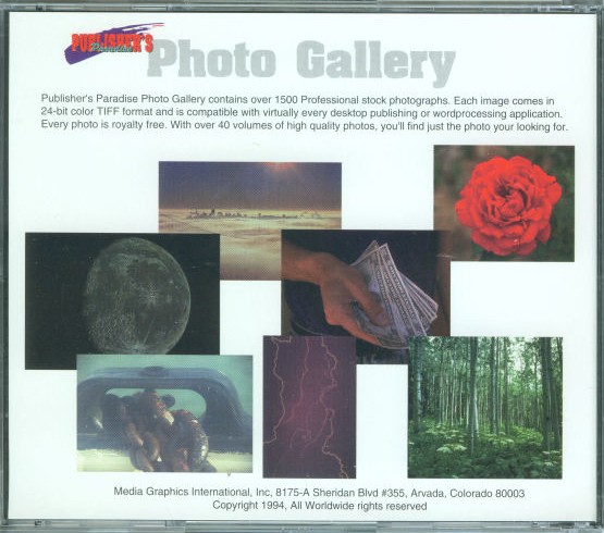 Jewel Case back Publisher's Paradise Photo Gallery.