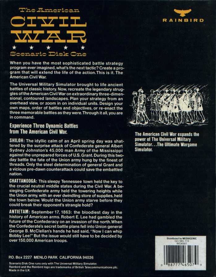 Retail Box back Universal Military Simulator: American Civil War.
