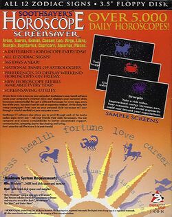 Retail Box back Soothsayer's Horoscope Screensaver 1996.