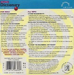 Retail Box back Macmillan Dictionary For Children.