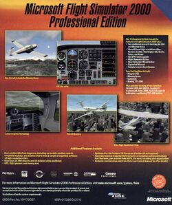 Retail Box back Microsoft Flight Simulator 2000 Professional Edition.