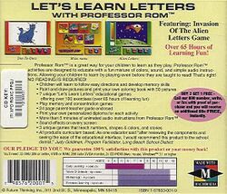 Retail Box back Let's Learn Letters! With Professor Rom.